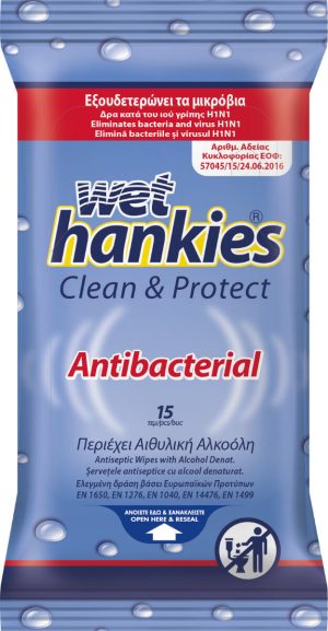 Wet Hankies Clean & Protect Antibacterial - 15 pcs.